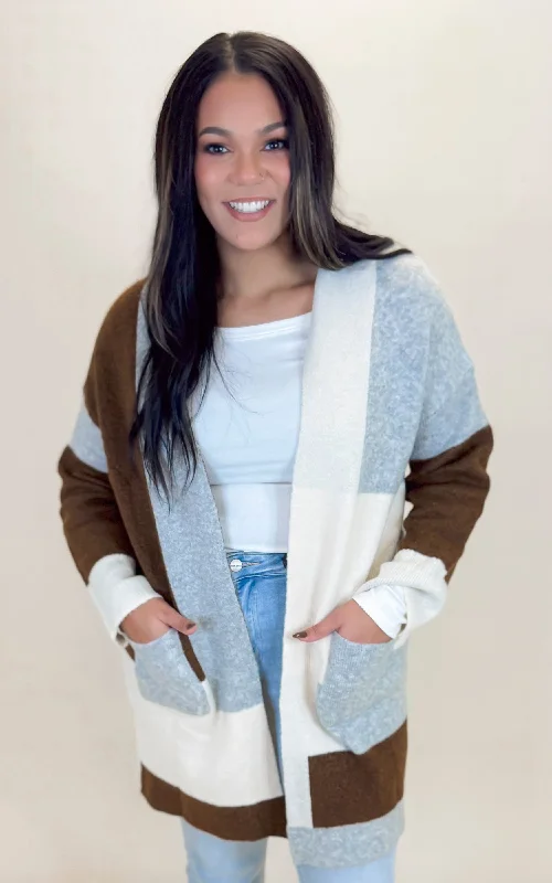 Leisure Sports Soft Knit Color Block Open Cardigan - Final Sale