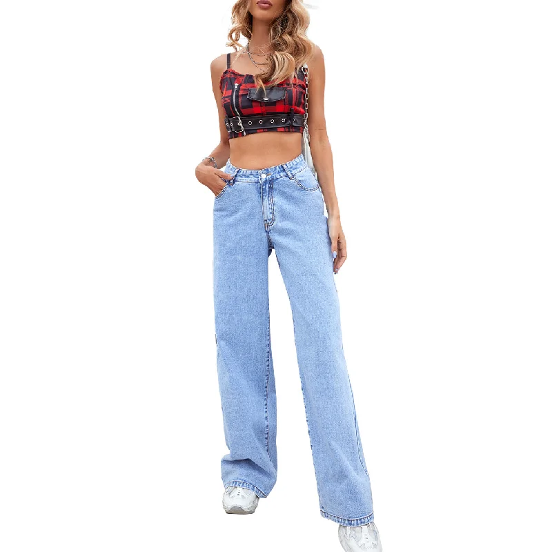 Fashion Trend Women Wholesale Light-Colored Wide-Leg High-Waist Pants