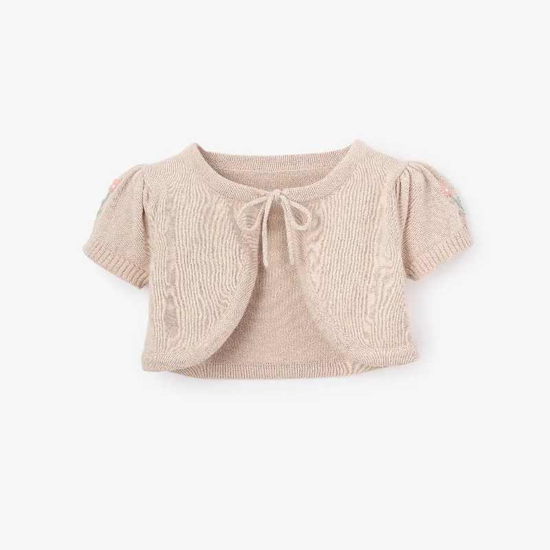 Effortless Dressing Embroidered Floral Bolero Cotton Knit Cardigan