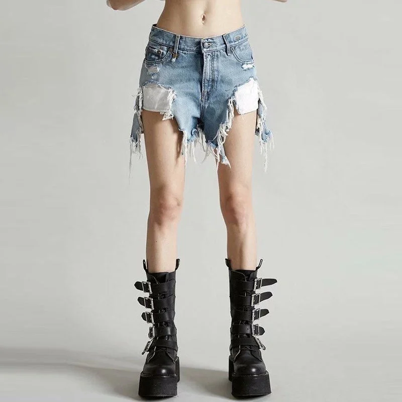 Design Trend Fashion Irregular Design Raw Edge V-Shaped Womens Ripped Hot Pants Wholesale Denim Shorts Design Trend Fashion Irregular Design Raw Edge V-Shaped Womens Ripped Hot Pants Wholesale Denim Shorts