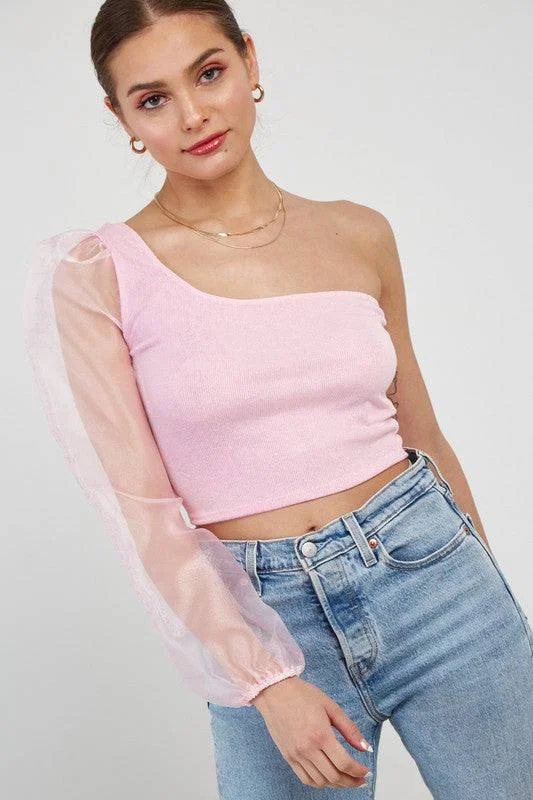 Classic style Cotton Candy One Shoulder Top