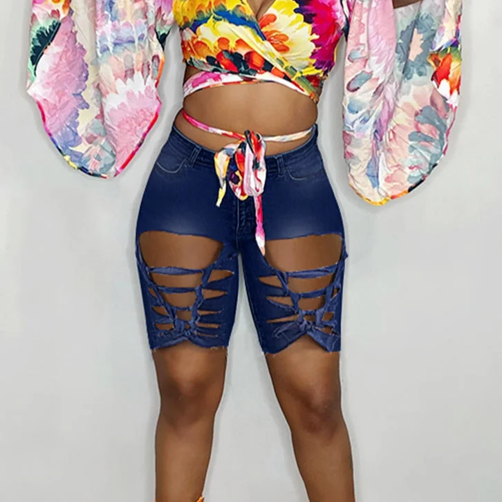 Personalized Wear High Waist Women'S Slim Ripped Denim Shorts Wholesale Jeans