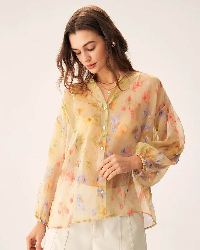 Playful Style Floral Drop Shoulder Blouse
