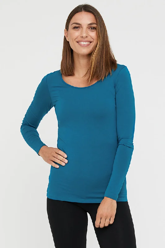 Retro Prints L/S Layering Top - Dark Teal