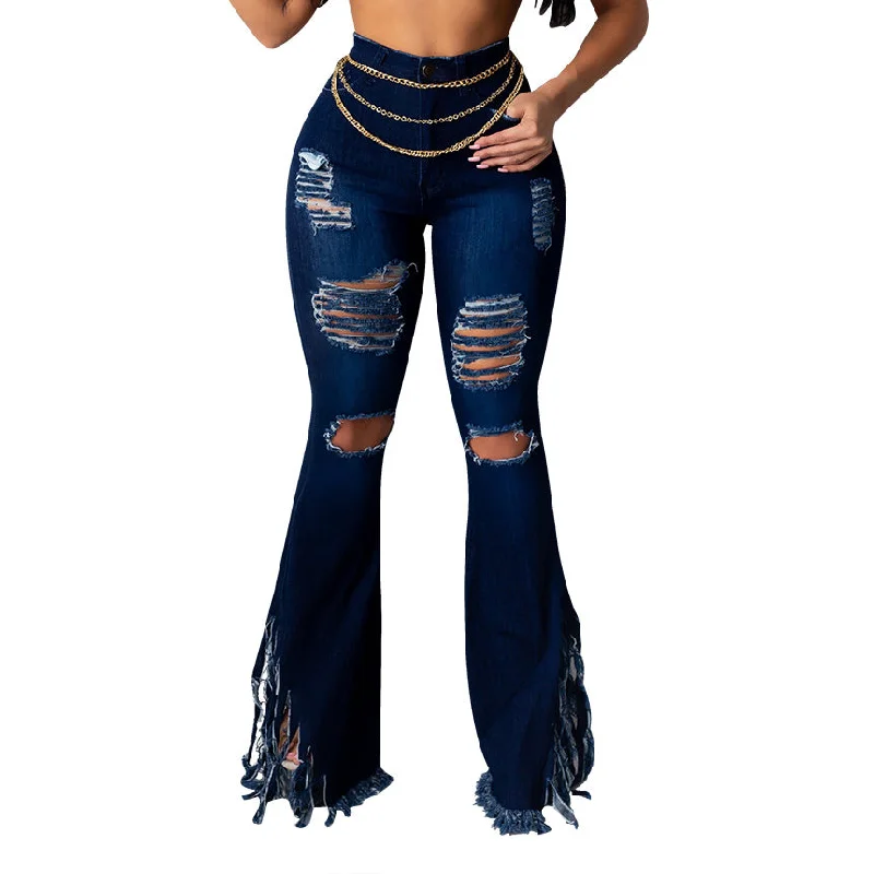Comfortable Fashion Ripped Tassel Washed Wholesale Womens Jeans Suppliers