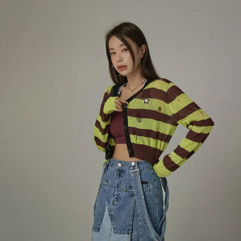 High Street Fashion Striped Knit Cardigan