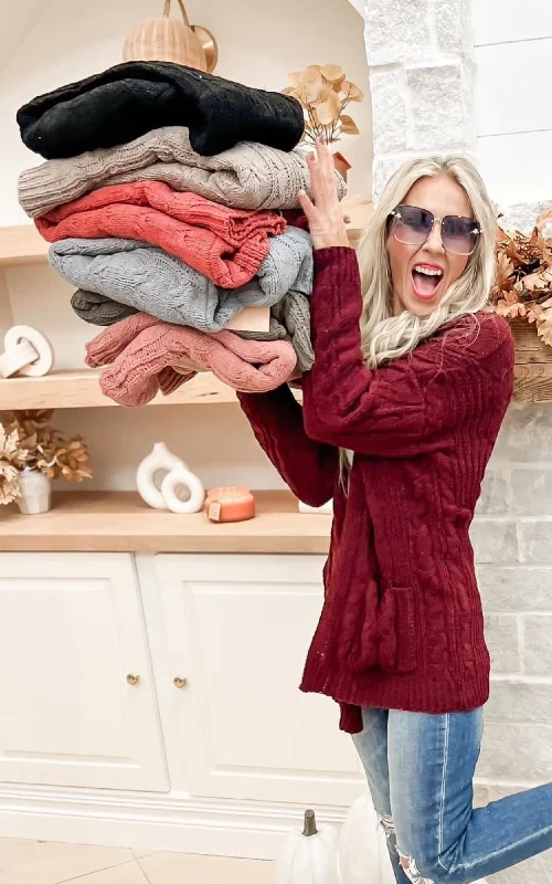 Trends Chenille Cable Knit Oversized Open Front Cardigan