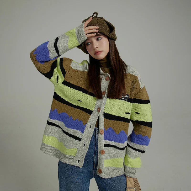 Casual Elegance Striped Loose-Fit Knit Cardigan