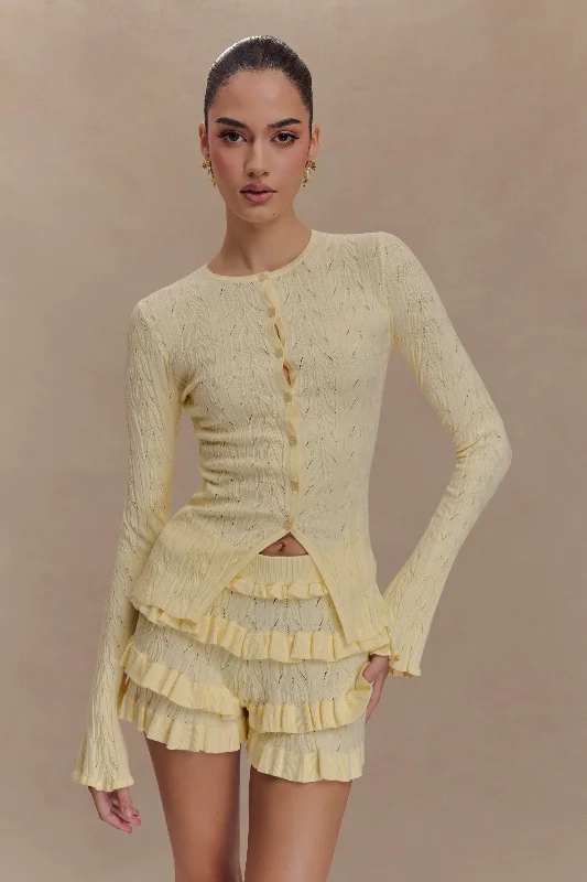 Easy Style Amy Pointelle Bell Sleeve Cardigan - Lemon
