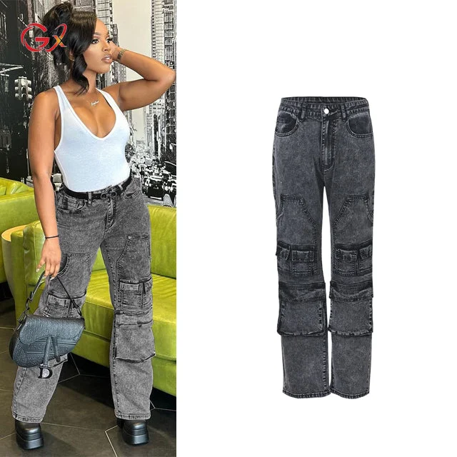 Comfortable Wear GX9145 Women 2023 Solid High Waist Gray Baggy Long Trousers Denim Cargo Pants Stretchy Ladies Straight Casual Jeans Comfortable Wear GX9145 Women 2023 Solid High Waist Gray Baggy Long Trousers Denim Cargo Pants Stretchy Ladies Straight Casual Jeans
