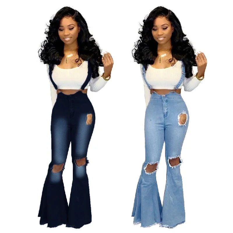 High-quality Design 2023 fashion hot sale women high waist bell-bottoms denim bibs big flare pants jeans overalls casual style High-quality Design 2023 fashion hot sale women high waist bell-bottoms denim bibs big flare pants jeans overalls casual style