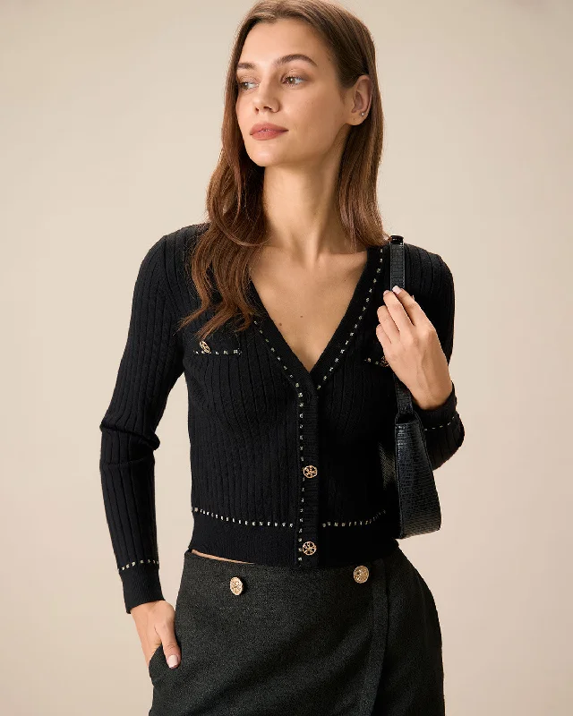 British Fashion Black Contrasting Single-Breasted Cardigan