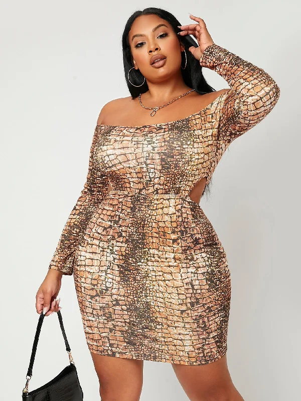 Urban Sense Sexy Crocodile Long Sleeve Off The Shoulder Pencil High Waist Short Plus Size Dress Urban Sense Sexy Crocodile Long Sleeve Off The Shoulder Pencil High Waist Short Plus Size Dress