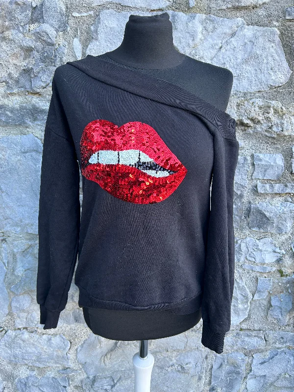 Retro Prints Sequin lips black sweatshirt uk 10
