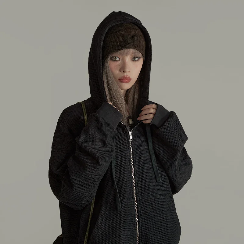 Soft Wear Canvas Textured Hoodie Zip-Up Cardigan