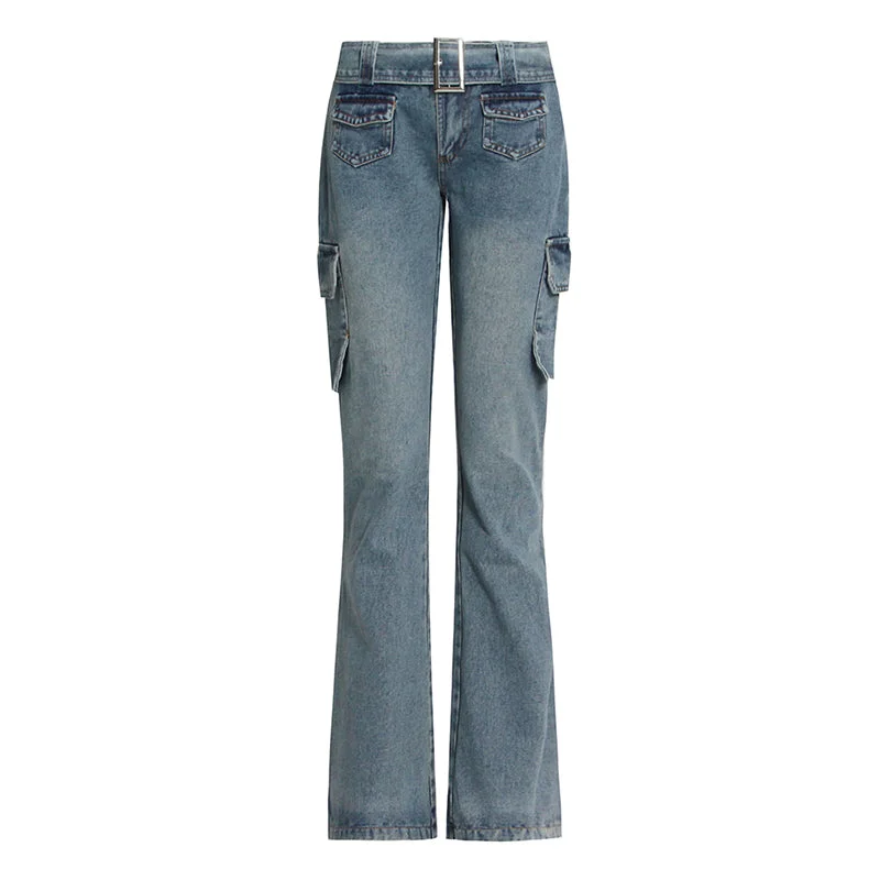 Casual Choice TWOTWINSTYLE Fashion Jean High Waist Patchwork Pockets Flared Pants Women Jeans 2023 Casual Choice TWOTWINSTYLE Fashion Jean High Waist Patchwork Pockets Flared Pants Women Jeans 2023