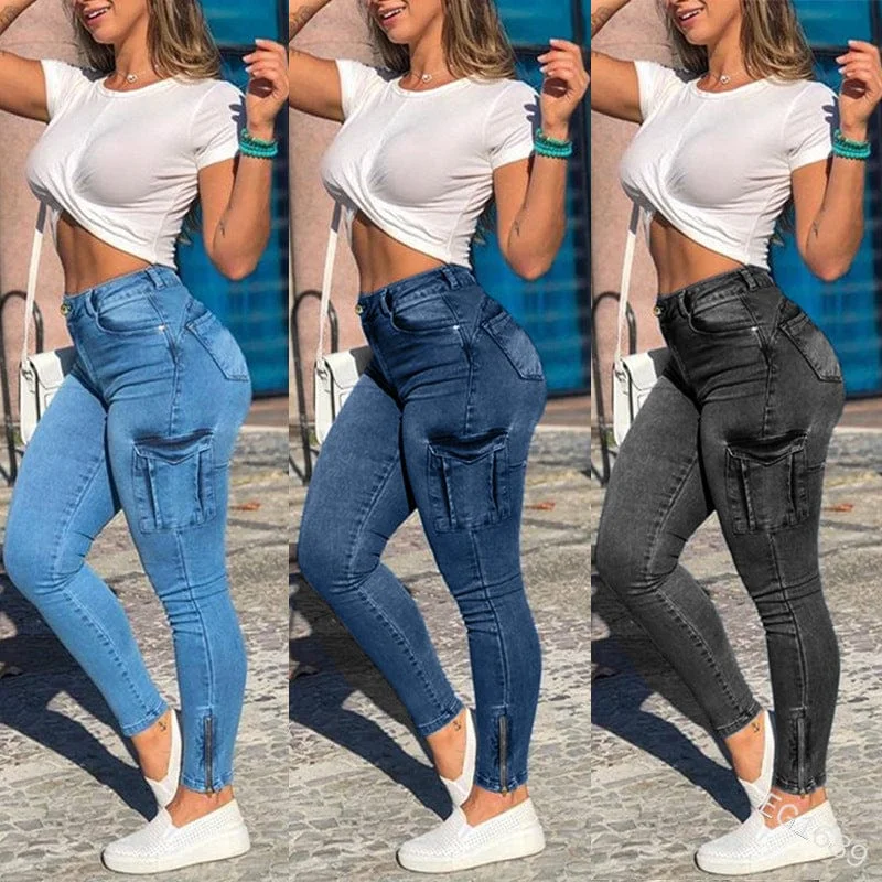 Relaxed Fit New Style Denim Jeans for Women Zipper Leg Pockets Elastic Overalls Whitened Trousers Pants Slim Pencil Jeans Relaxed Fit New Style Denim Jeans for Women Zipper Leg Pockets Elastic Overalls Whitened Trousers Pants Slim Pencil Jeans