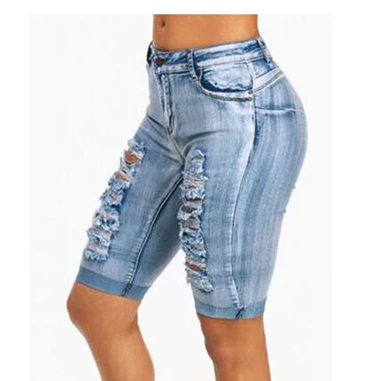 Effortless Style Women's Jeans Wholesale Denim Shorts High Waisted Ripped