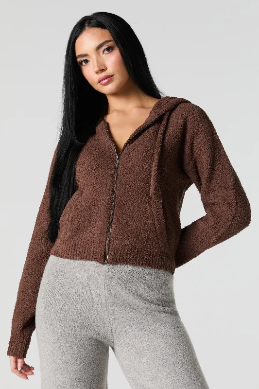Sports Functional Style Mossy Knit Zip-Up Hoodie