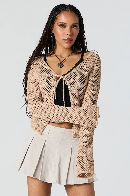 Retro Design Open Knit Self-Tie Flyaway Cardigan