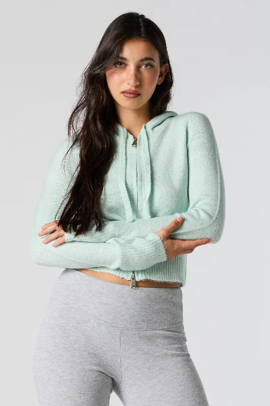 Street Style Mossy Knit Zip-Up Hoodie