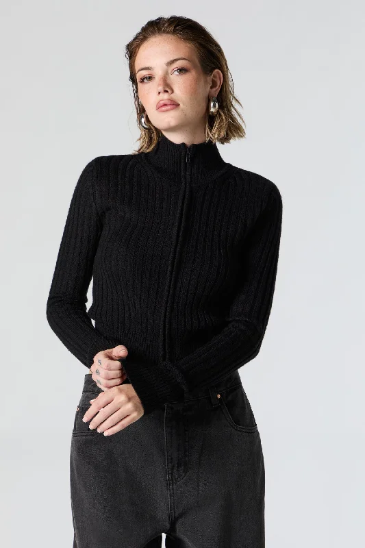 Modern Chic Ribbed Knit Zip-Up Sweater