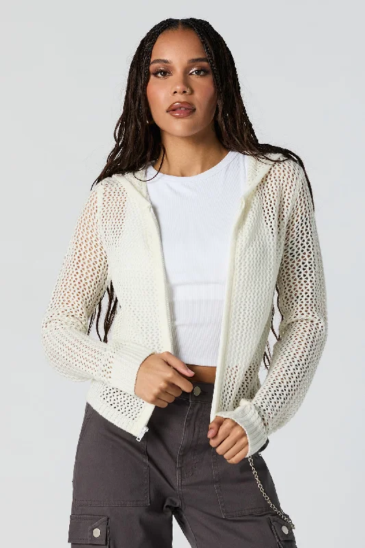 Fashion Comfort Open Knit Zip-Up Hoodie