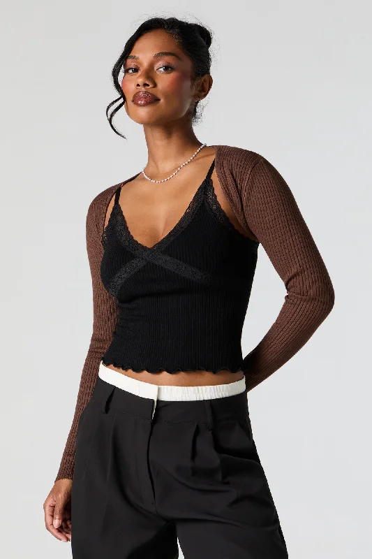 Comfortable Sweaters Ribbed Knit Bolero