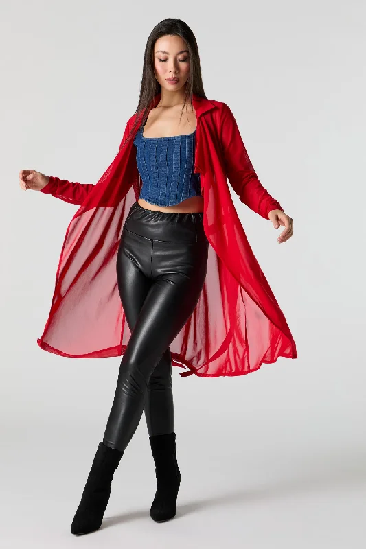 Sports outdoor style Mesh Ruffled Tie Front Cardigan