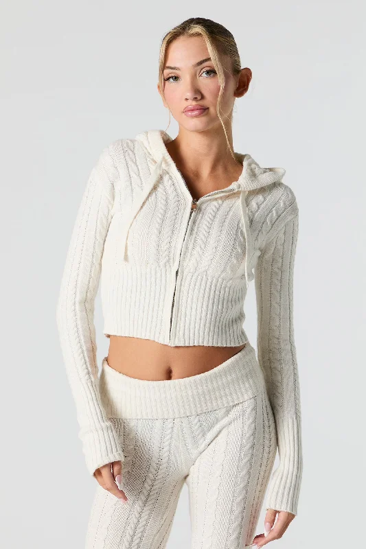 Sports Express Cable Knit Zip-Up Hooded Sweater