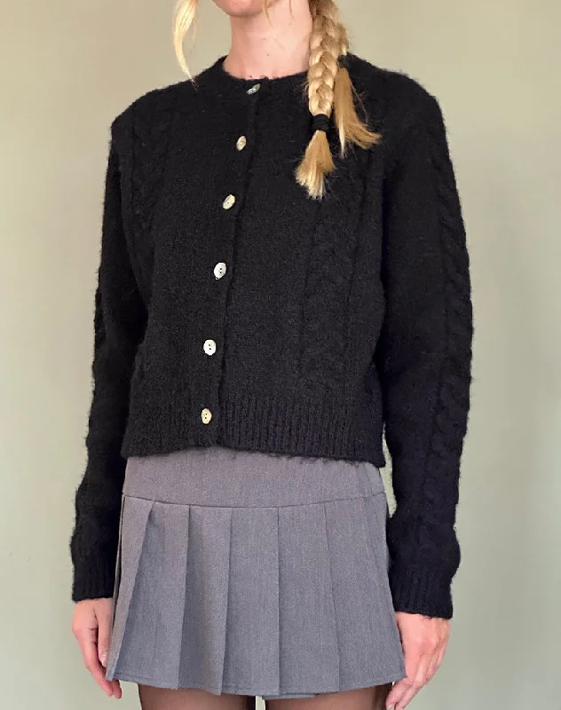 Carefree Abelia Cable Knit Cardigan in Black