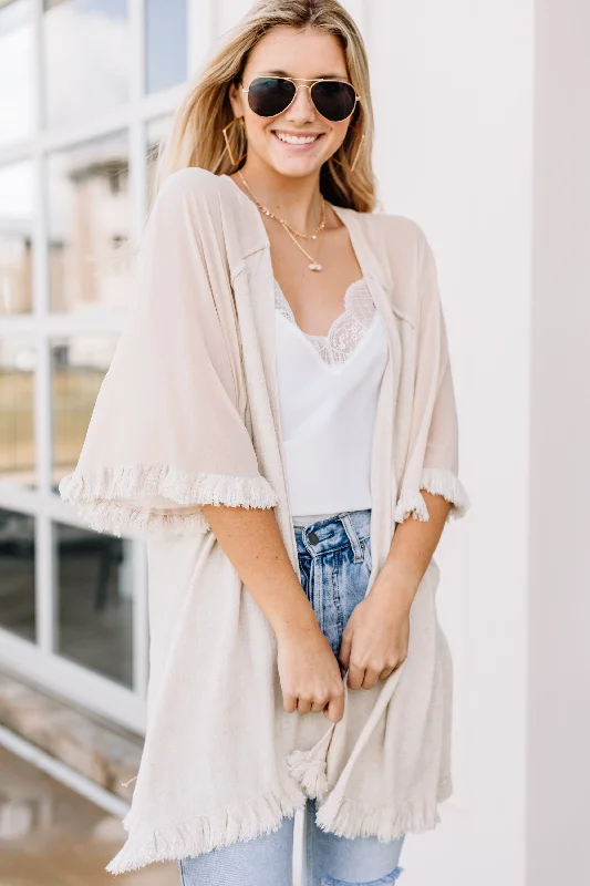 Nightclub Style All You Can Do Oatmeal White Linen Kimono