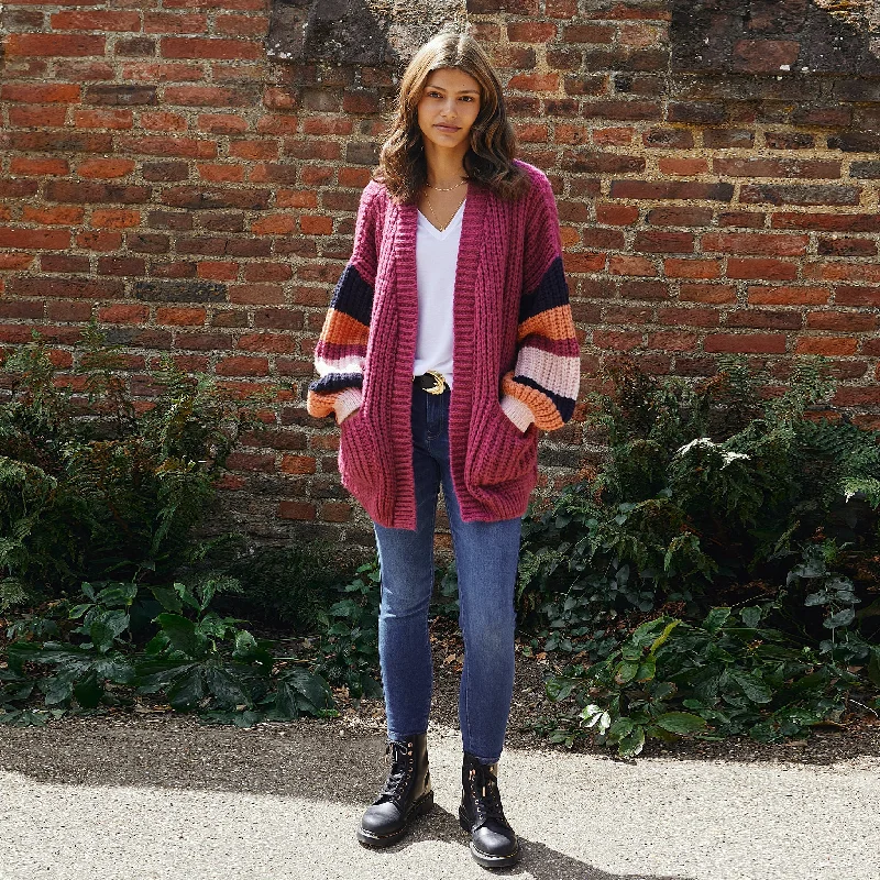 Single item design Allie Chunky Stripe Sleeve Cardigan - Berry