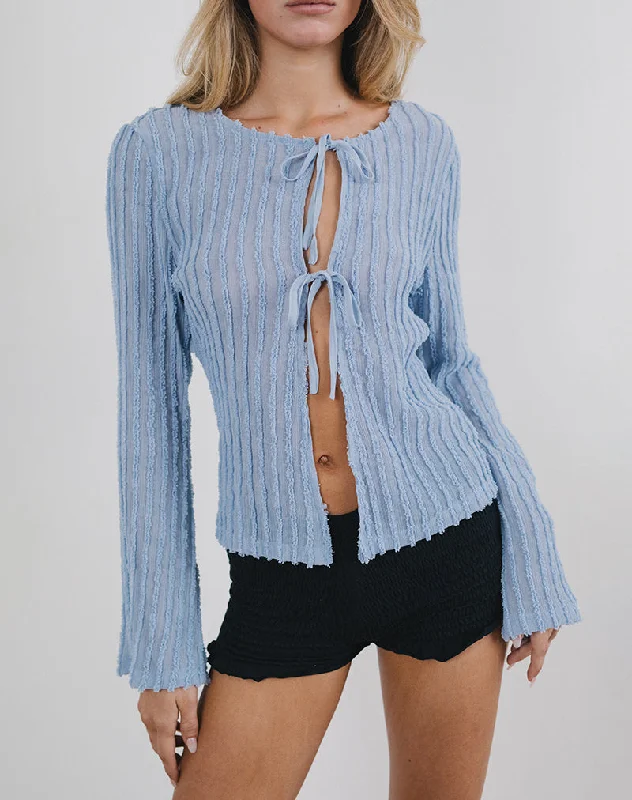 High-quality Fabrics Araceli Tie Front Cardigan in Crinkle Blue