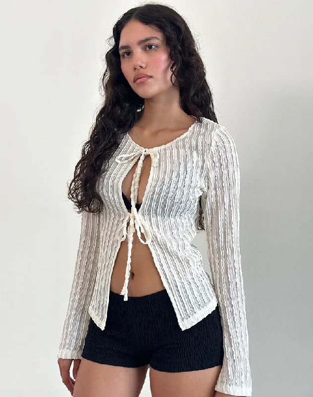 French Style Araceli Tie Front Top in Crinkle Ecru