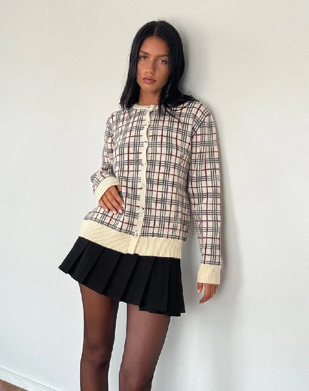 Fresh And Natural Arlene Cardigan Checked Knit Cream