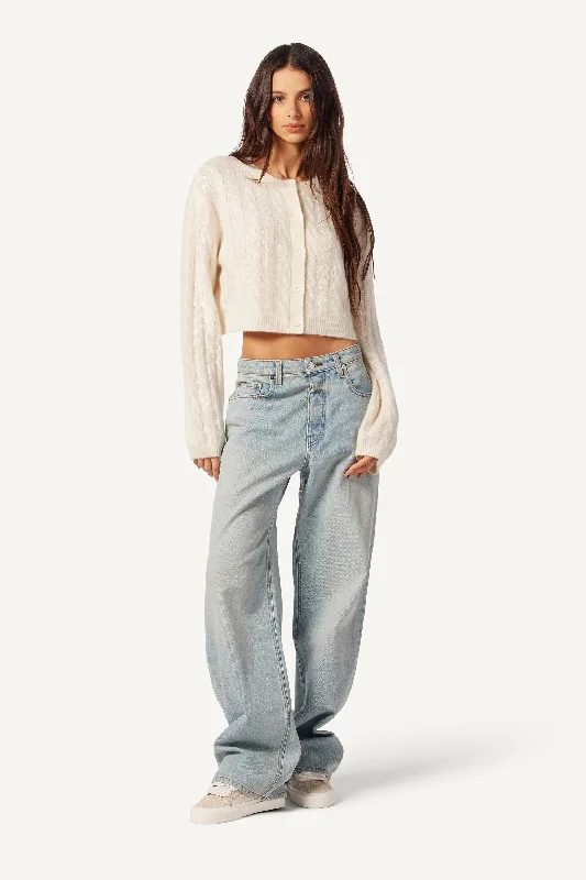 Innovative Design ASH CASHMERE CABLE KNIT CARDIGAN | GARDENIA
