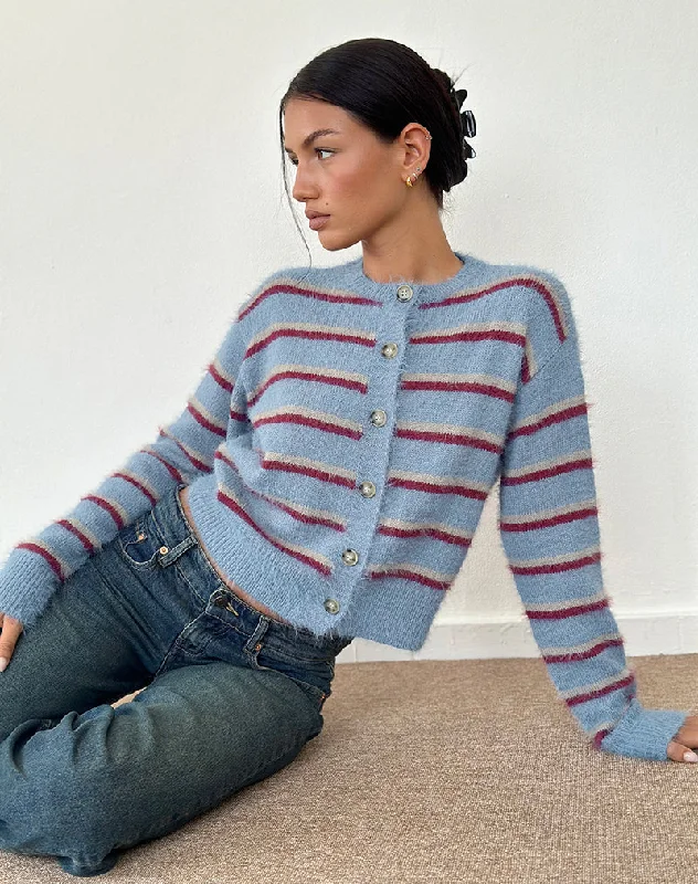 High-waisted pants style Audrina Cardigan in Blue and Red Stripe