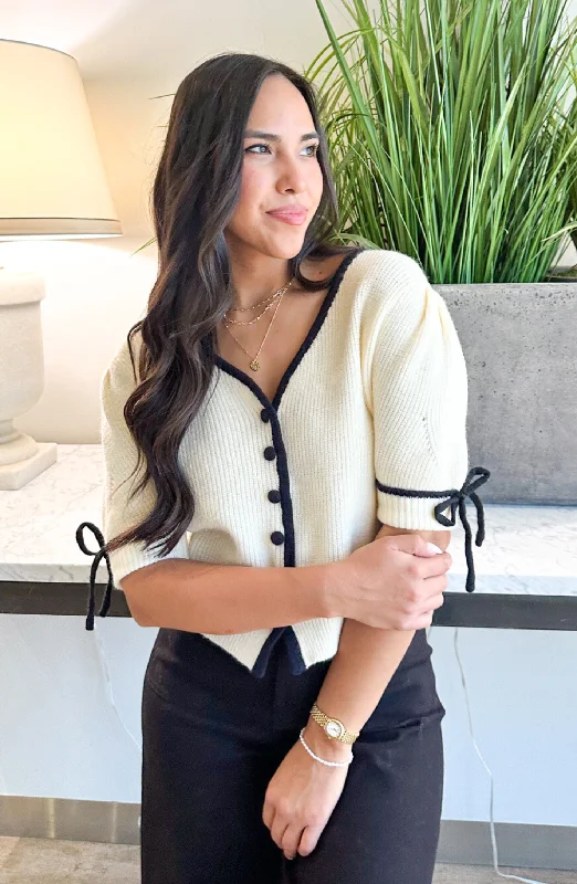 Sporty Elegance Born With It Creme Buttoned Cardigan Sweater
