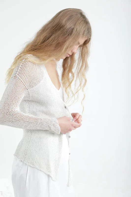 Casual And Casual Broken White Blue Short Open knit Bamboo Cardigan with buttons