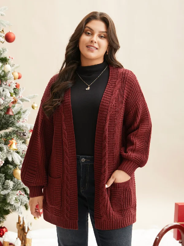 Daily Comfort Cable Knit Ribbed Detailing Open Front Cardigan