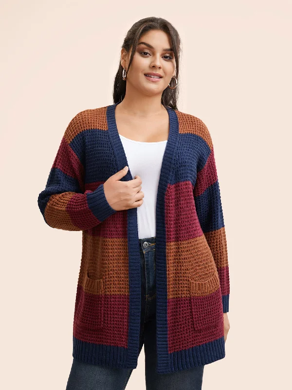Minimal Comfort Colorblock Contrast Patch Pocket Cardigan