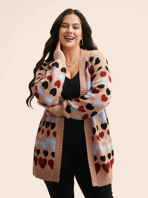 Soft Wear Contrast Heart Patch Pocket Cardigan