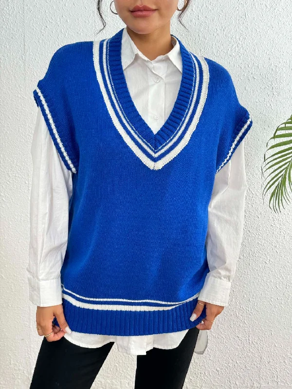 Effortless Elegance Contrast Trim V-Neck Sweater Vest