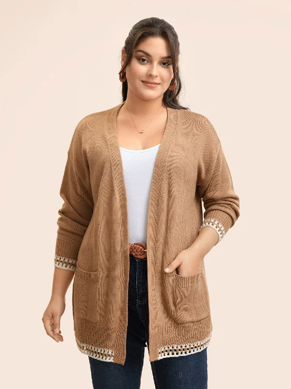 Soft Fabrics Crochet Contrast Wool Blend Cardigan