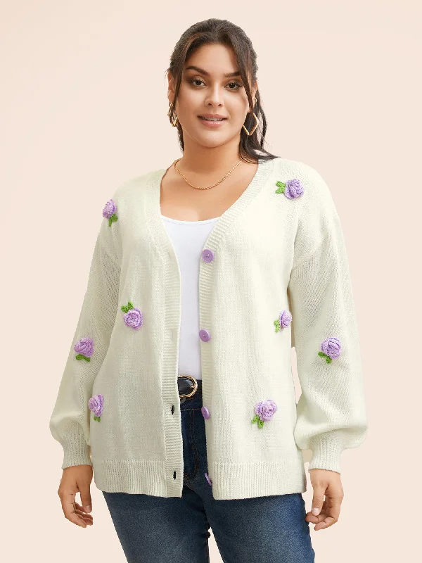 Hip-hop Style Crochet Floral Contrast Button Up Cardigan