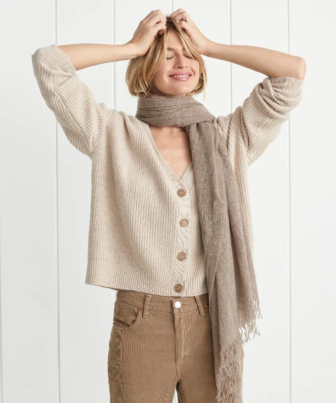 Casual Style Cropped Cashmere Cocoon Cardigan