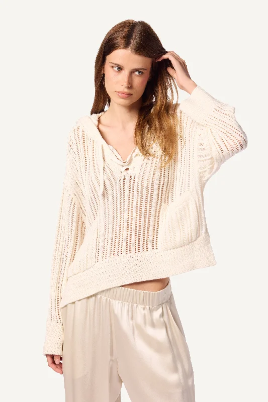 Alice style ELOWEN OPEN KNIT HOODIE  | GARDENIA
