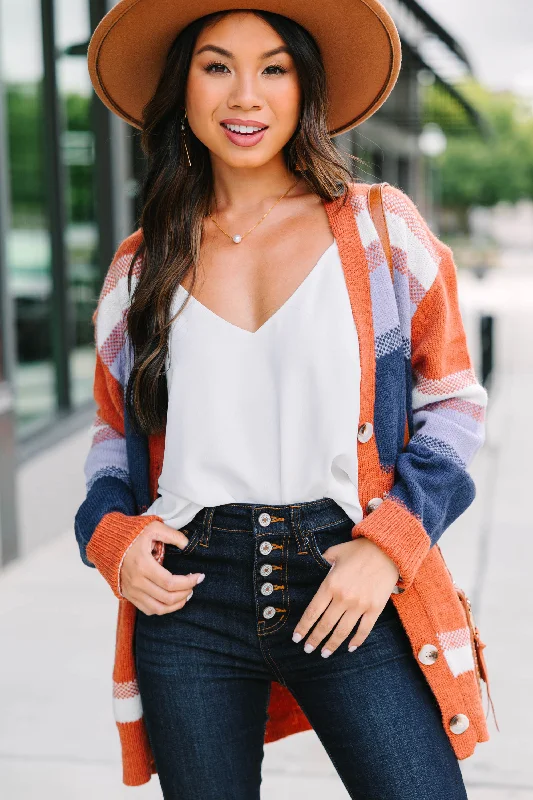 Design And Tailoring Fall For You Rust Orange Striped Cardigan