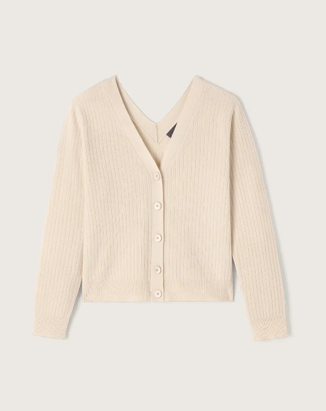 Fashion Style Loose flat rib cardigan with V-neckline at the front and back